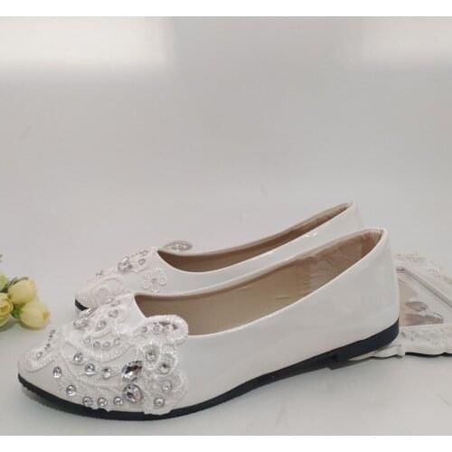 BaoYaFang Fashion white wedding shoes lace water drill bridesmaid dress shoes