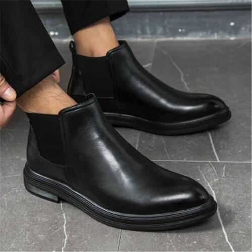 2020 Spring Chelsea Boots Men Winter Warm Shoes Man Casual Fashion Men Ankle Boots Male Leather Footwear Black Brown Large 38-48