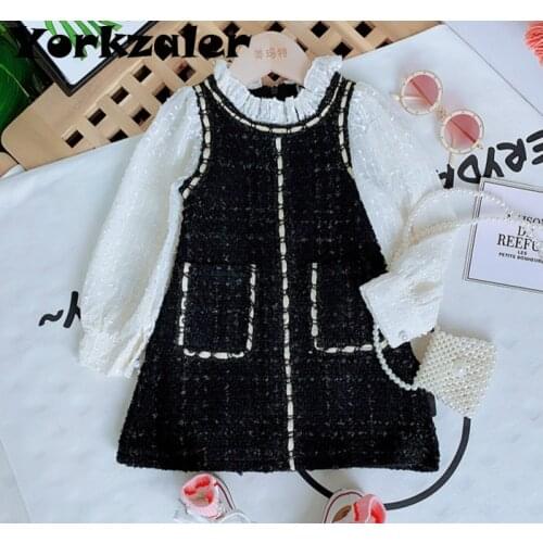 Kids Girls Long Sleeve Princess Dress Black White Color Baby Girl Fashion Autumn Clothes New Style Elegant Party Dress