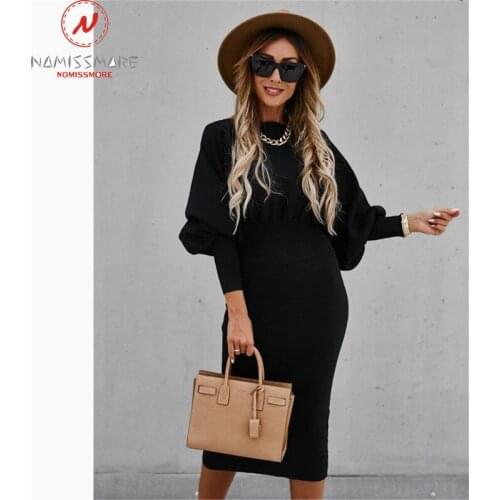 Elegant Women Solid Color Pencil Dress for Streetwear Patchwork Design O-Neck Logn Lantern Sleeve Mid Waist Slim Hips Long Dress