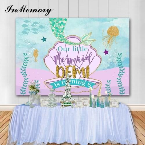 InMemory Cartoon Our Little Mermaid photography backdrops Custom Name Years Photo Background Fund Camera Photographic Vinyl