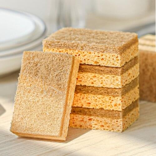 8 Pcs 2-Sided Natural Plant Based Scrub Sponge Pad Dishwashing Sponge Pad Kitchen Absorbing Water Non-stick Oil Dish Cleaner