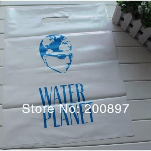 Private print plastic gift bag punch handle clothes or cosmetics poly bag white or black single color logo 100pcs min order