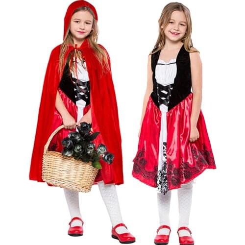 Girl Storybook Little Red Riding Hood Costume Carnival Halloween Stage Show Cosplay Fancy Party Dress