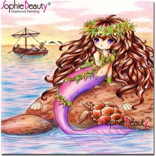 Sophie Beauty DIY Diamond Painting Cross Stitch Cartoon Mermaid Square/Round Diamond Embroidery Mosaic Home Decor Gift SBY109