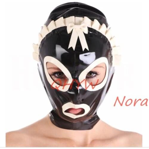 Latex Hoods Customized Fetish heroine mask hood Handmade Natural Zentai hoods Women open eyes headgear