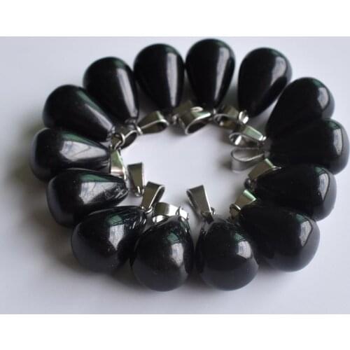 2020 Fashion hot selling Natural black onyx charms water drop Pendants for jewelry marking 24Pcs/Lot Wholesale free shipping