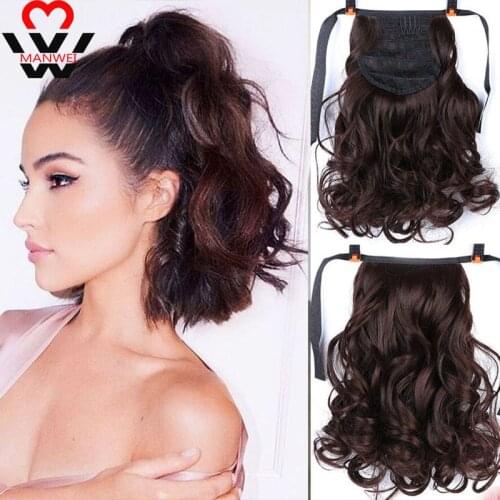 MANWEI 12inches Short Wavy Ponytail in Hairpiece Synthetic Clip in Hair tail for women Black Brown Pony Tail