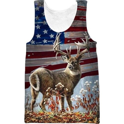 Fashion mens summer undershirt hunting deer 3D print Harajuku sleeveless undershirt unisex street casual sports undershirt