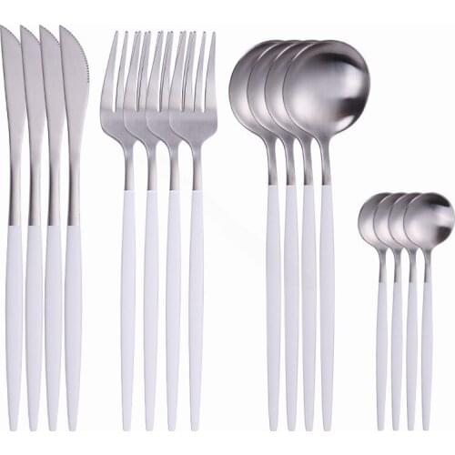 Matte 16Pcs Tableware Stainless Steel Cutlery Dinner Set Steel Cutlery Set Knives Forks Spoons Western Kitchen Dinnerware Set