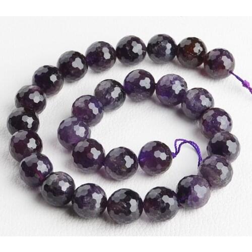 Natural Genuine Purple Amethyst Faceted 14mm Round Loose Beads 15" 06185