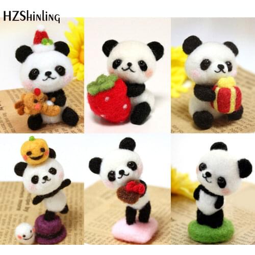 Non-Finished kit Fashion Cute Panda Gift Handmade Toy Doll For Her Wool Felt Poked Kitting Non-Finished DIY Wool Felting Package