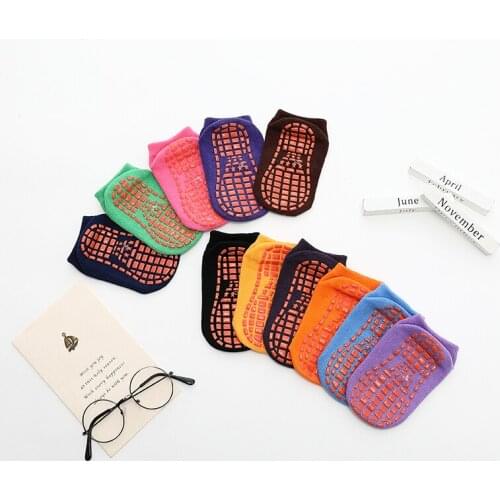 Yeamolly Women Trammpoline Indoor Sports Socks PVC Rubber Points Anti-Slip Floor Socks Adult Cotton Soft Casual Short Sock Kids