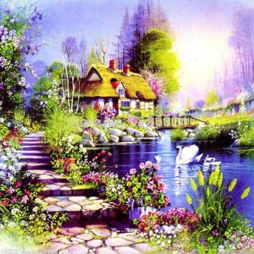 New mosaic Diamond embroidery beads Garden Cottage river diamonds cross stitch painting handwork kits decor wholesale