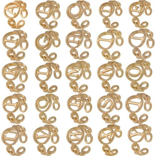 New Capital A-Z Initial Letter Name Gold Color Vintage Rings Hip hop Adjustable Open Ring Unisex Unisex Couples Jewelry Gift