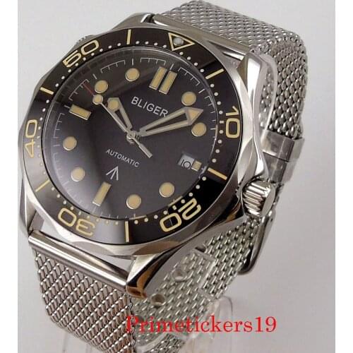 New Mechanical Automatic Mens Watch 41mm BLIGER Brand Sapphire Crystal MIYOTA 8215 NH35 Movement Light Yellow Marks
