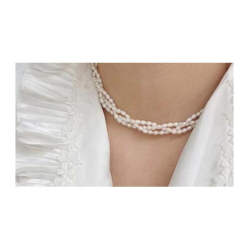 New Arrival Favorite Pearl Jewelry 2-3mm Tinny Rice White Freshwater Pearl Necklace 3 Rows Handmade Women Jewelry Wedding Gift
