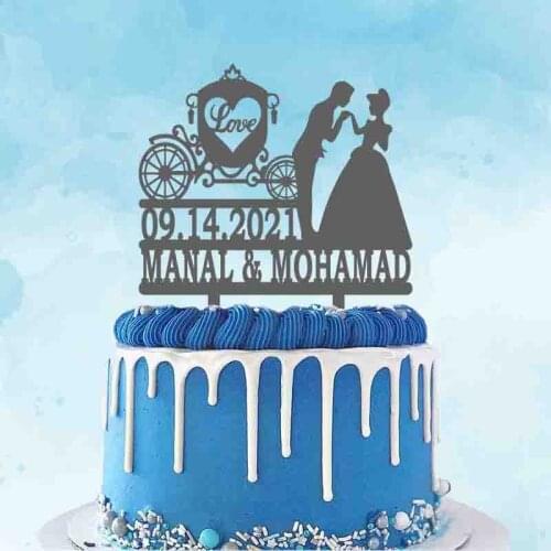 Personalized Prince and Princess Wedding Topper Custom Couple Name Date Cartoon Cake Topper For Wedding Party Cake Decoration
