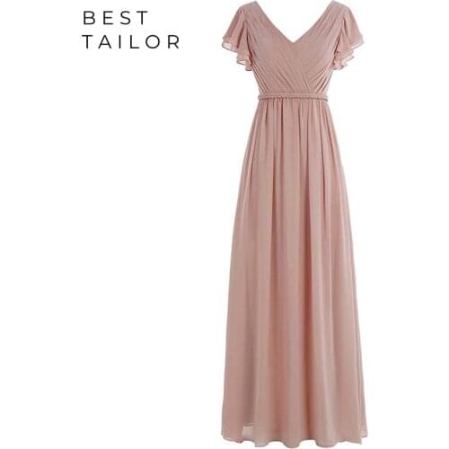Bridesmaid Dresses for Wedding Maid of Honor Gowns 2021 Rope Sashes Full Length V Neck Juliet Short Sleeves Romantic Fairy Girls