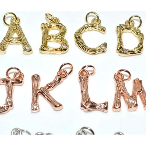 New Bamboo Joint Shape 26 English Letters Pendants Rose Gold Silver Plating Zircon Stone Setting Charms DIY Findings