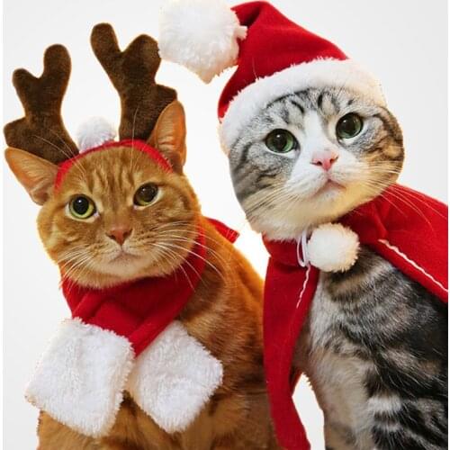 Hot Funny Christmas Clothes Warm Pet Dog Cat Clothes Puppy Santa Red Scarf Hat Deer Head Cute Dogs Cloak Cats Costume Home Decor