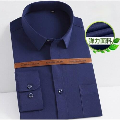 Elastic Slim Fit Shirt Men Pure Color Striped Shirt Easy To Take Care Business Non-ironing Longsleeve Work White Shirt for Men
