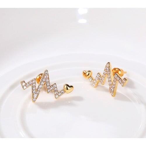 Huitan Creative Heartbeat Design Earrings for Women 3 Metal Colors Available Inlaid Cubic Zirconia Fashion Earrings New Jewelry