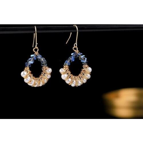 Attractive Design Handmake Dangle Drop Earrings Freshwater Pearls Jewelry for Girls/Lady Copper Earrings Gold Color Size 40*23mm