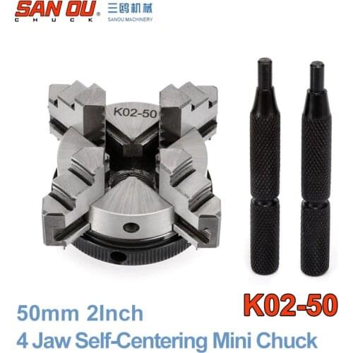 50mm 2" LATHE Chuck 4 Jaw Manual Mini Self-Centering Chuck Sanou K02-50 for CNC Woodworking Metal Processing