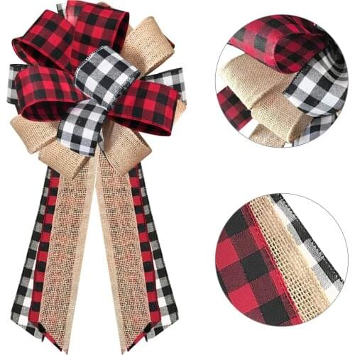 Christmas Tree Topper Rustic Buffalo Plaid Decorative Bow for Holiday Home Party Décor