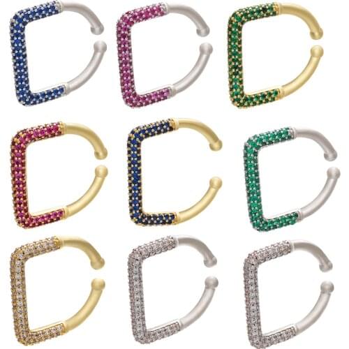 ZHUKOU 1piece 2020 22x22mm CZ Crystal Ear Cuff Brass D Shape Ear Clips No Pierced earrings for women jewelry model:VE131