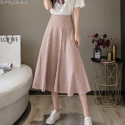 New Elegant Plaid Skirt Spring Autumn High Waist Long Skirts For Women Loose A-Line Vintage Checkered Faldas Chic OL Maxi Jupe