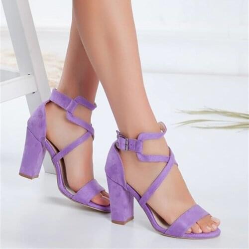 Ansley Heels Lilac Suede Shoes HOT Summer Gladiator New High Heels Womens Shoes With Open Toe Suede Sexy 2021 Fashion