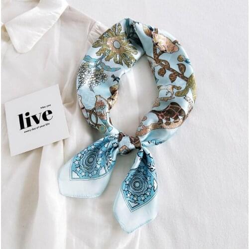 2021 New Flower Animals Pattern Women 70x70cm Multifunction Polyester Silk Scarf Hairband Female Shawl Fashion Neckerchief