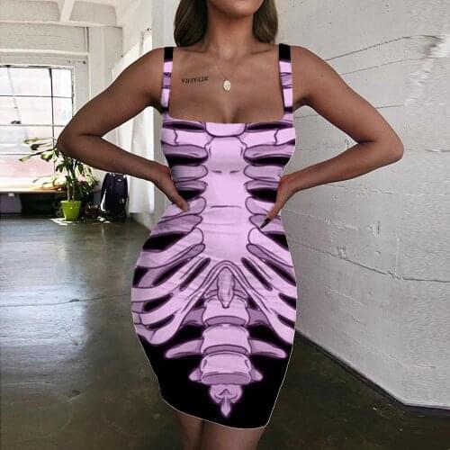 Giyu Brand Skeleton Dresses Women Hip Hop Vestido Sexy Rock 3d Print Gothic Ladies Dresses Womens Clothing Party Vintage Boho