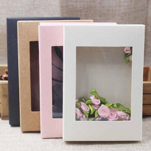 10pcs/set Gift Packaging Boxes Multi Color Paper Gift Package&Display Box with Clear PVC Window Paper Wedding Candy Boxes Kraft