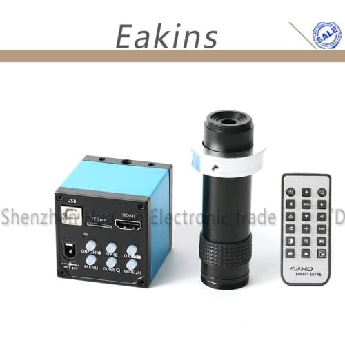 1080P 20MP HDMI USB Industrial Video Microscope Camera TF Card Recorder IR Remote Controller + High Distance 120X C-mount Lnes