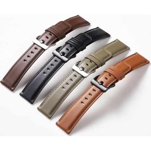 20mm 22mm Genuine Leather Straps For Samsung galaxy watch 3 45mm Gear S3 for Huawe GT 2 Crazy Horse Cowhide Head Layer Lychee