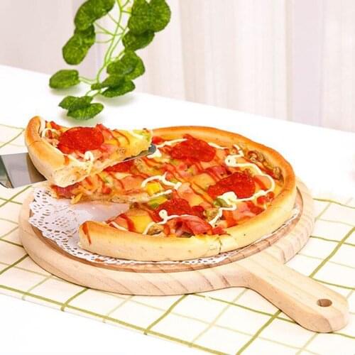 2019 Wooden Pizza board Round with Hand Pizza Baking Tray Pizza Stone Cutting Board Platter Pizza Cake Bakeware Tools