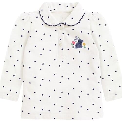 Kids 2021 Autumn Fall Clothes Brand Children Bunny Animal Applique Dot Casual Cotton T Shirt for Toddler Girls 2-7 Years 5Y0041