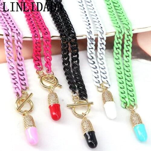 5Pcs Dainty Pill Enamel Pendant Necklace Copper Female Enamel Necklaces Women 2021 Trendy Jewelry