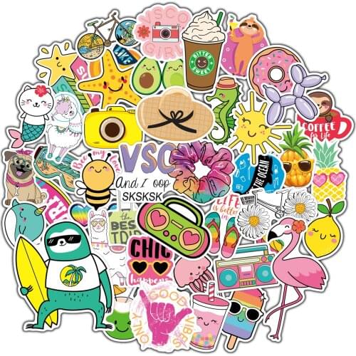 65 Pcs Cartoon Vsco Girl Stickers Pink Funny Anime Animals Sticker on Kids Laptop Water Bottle Scrapbook Bicycle Decal Pack Toy