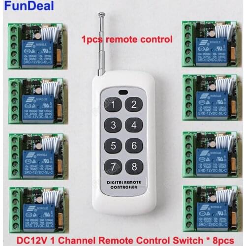 8pcs 433Mhz DC 12V Universal Wireless Remote Control Switch 1CH relay Receiver Module and RF Transmitter 433 Mhz Remote Controls