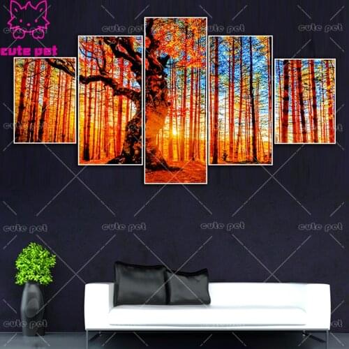 5d DIY Diamond Painting Autumn sunset forest Full round Drill Diamond Embroidery Cross Stitch Sale Home Decor Handmade Kit 5PCS