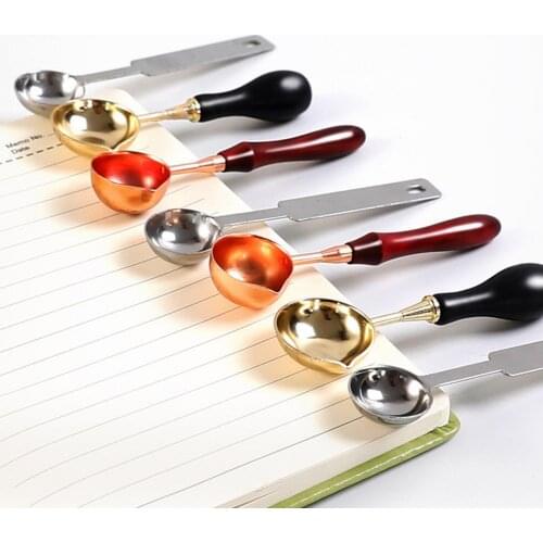 Anti-Hot Sealing Wax Spoon Wood Handle Retro Wax Stamping Spoons Invitation Cards Decorative Stamps Craft Gift for Wedding
