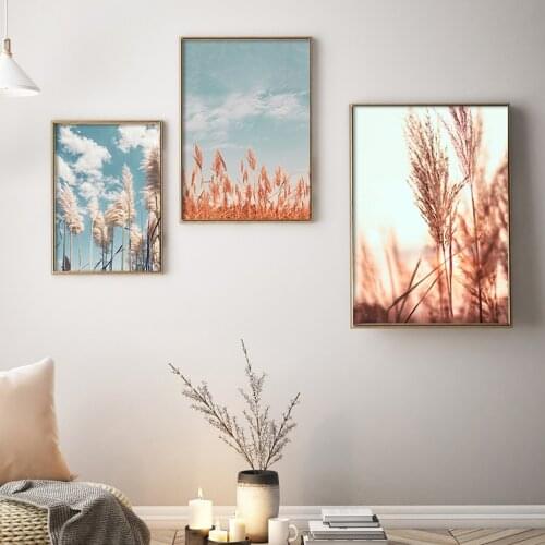 Bohemia Pampas Pastel Colors Grass Wall Art Print Canvas Painting Plants Print Posters and Picture for Living Room Home Decor
