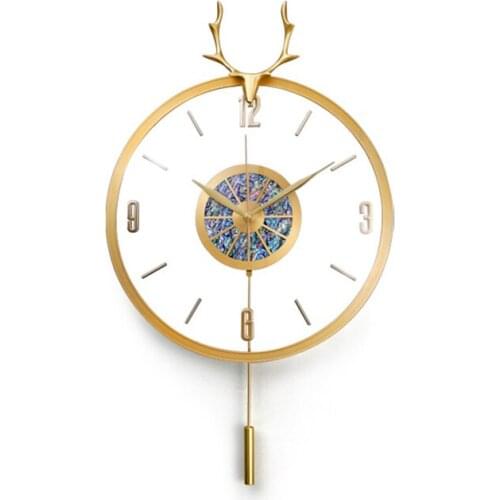 Luxury Wall Clock Modern Design Metal Wall Watches Home Decor Nordic Gold Clocks Creative Living Room Copper Deer Head Gift