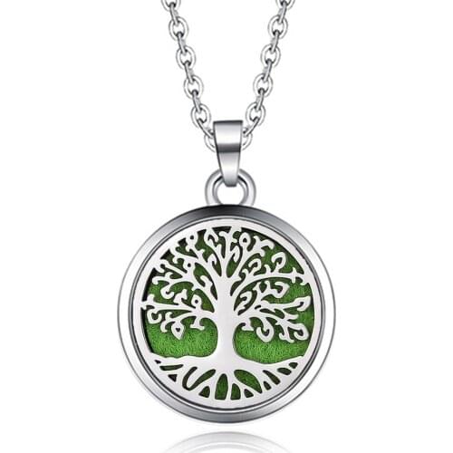 Tree of Life Stainless Steel Aroma Box Pendant Necklace Magnetic Aromatherapy Essential Oil Diffuser Box Locket Pendant Jewelry