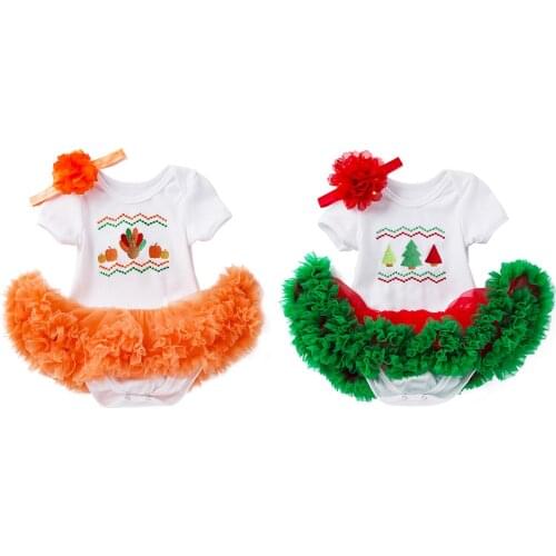 Embroidery 0-24 Months Thanksgiving Day | Christmas Day Infant Toddler Baby Girl Short Sleeve Romper Dress Suit-Kids Clothes
