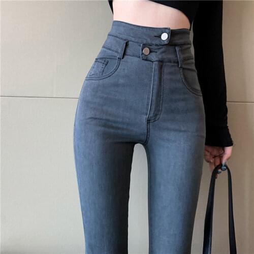 High Waist Denim Skinny Trousers Spring Women High Waist Denim Jeans Skinny Pencil Pants Leggings Elastic